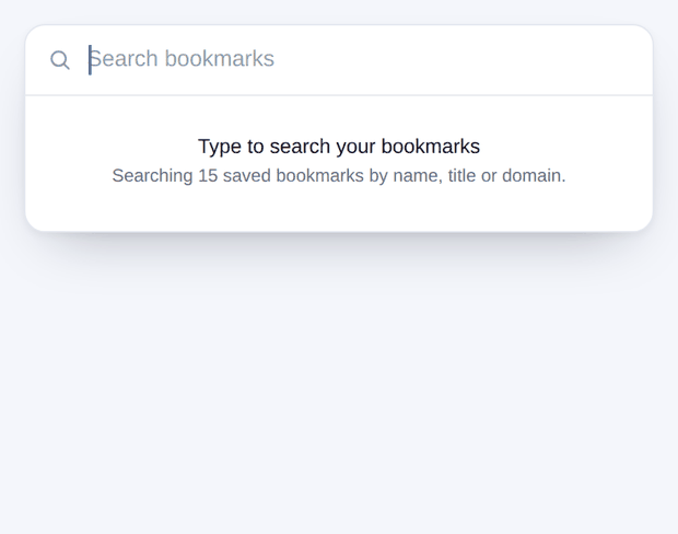 Typing in Bookmarks Finder: results filter down to the matching bookmark as each letter is typed
